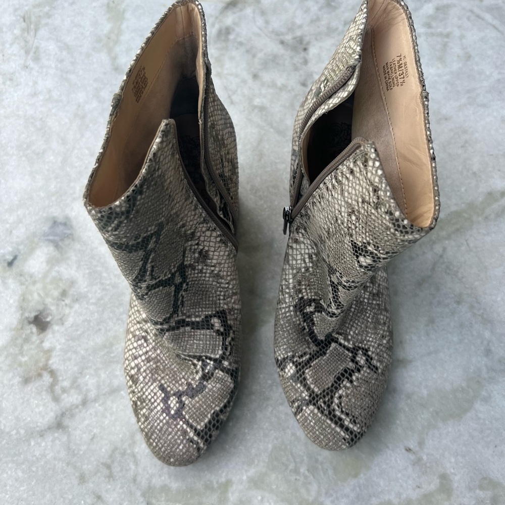 VINCE CAMUTO Python leather booties